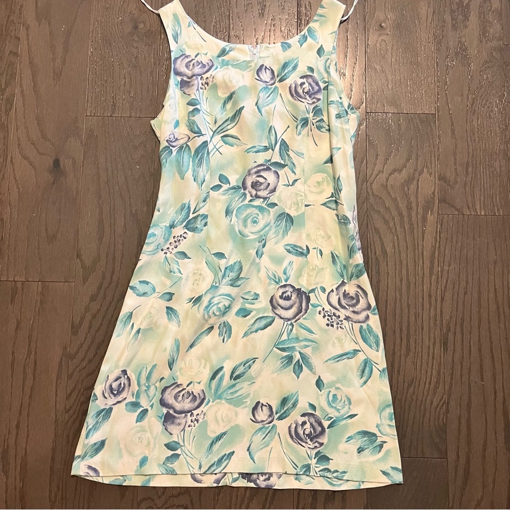 VTG All That Jazz Watercolor Blue Purple Floral A-Line Sundress Mini S/M 90s